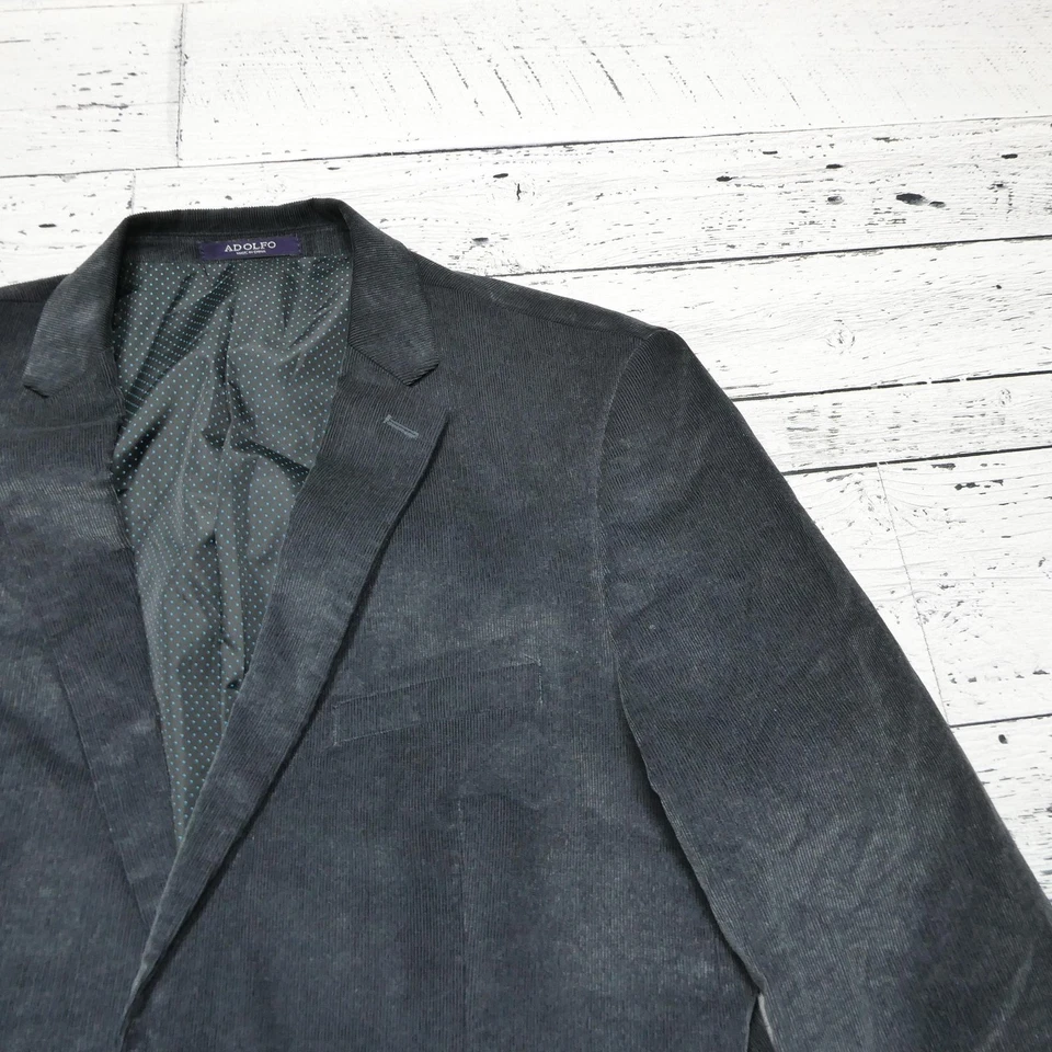 Adolfo Blazer 男式 46L 木炭灰色灯芯绒 2 按钮缺口翻领运动外套 — 第 2/4 张图片