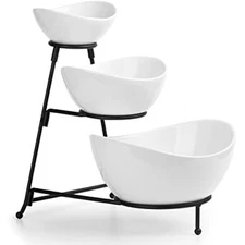 3 tier serving tray, chip and dip serving set oval serving bowl set se
