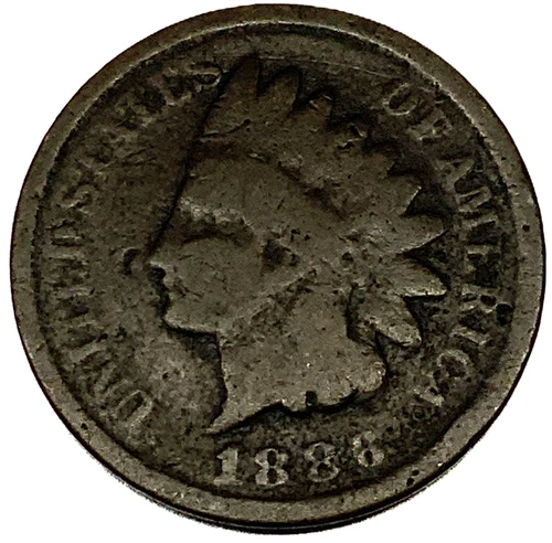 1886 Indian Head Cent Penny, Variety 2, Var 2, T2, Type 2, Good Details -2317