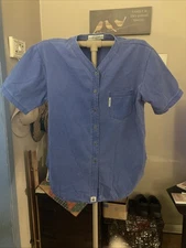 Venezia Womens Button Up Shirt Soft Blue Short Sleeve Size 14/16