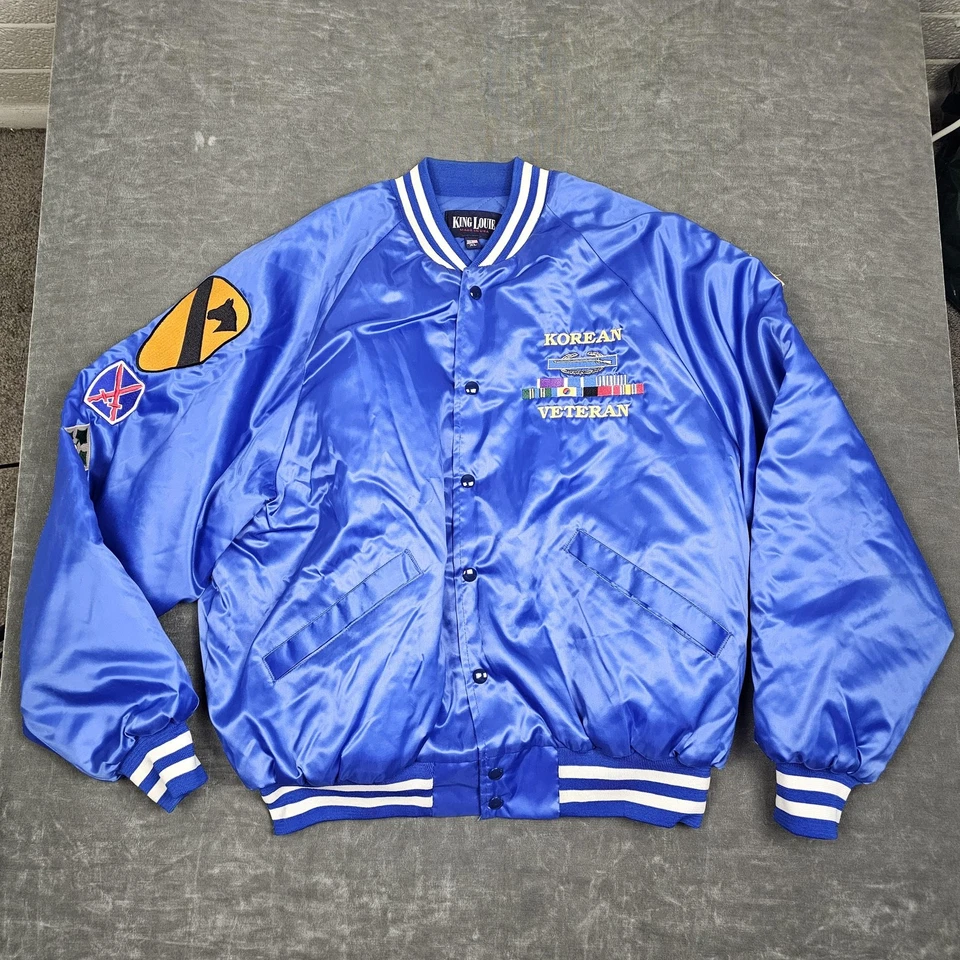 Chaqueta King Louie Para Hombres XL Azul Veterano de la Guerra de Corea Parche Muy Bueno Bordado EE. UU. 90s Foto 4 de 4