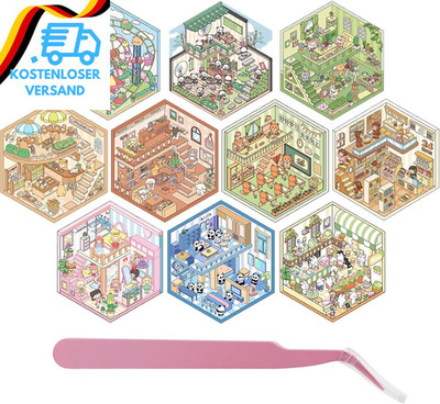 10 Sets 3D House Stickers, 3D Miniature Scene Stickers Mit 1 Pinzetten, DIY Haus
