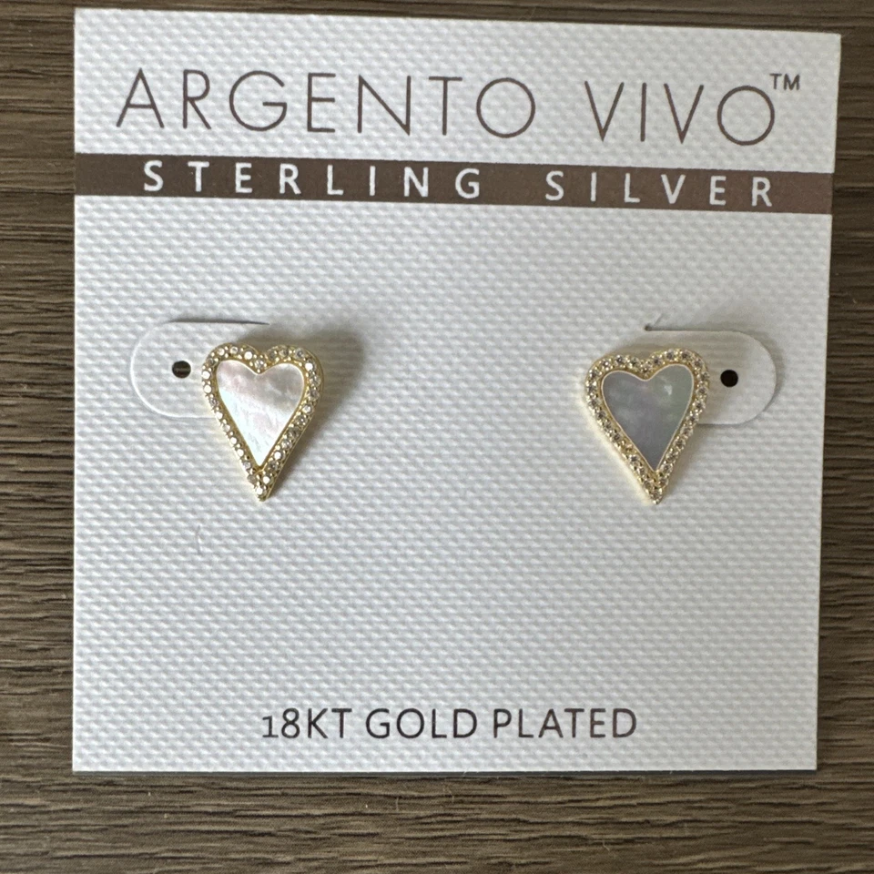 Pendientes Argento Vivo para mujer enchapados en oro de plata esterlina con corazón y circonita cúbica ~ ¡Nuevos! Foto 4 de 4