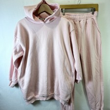 Women  s Hooded Sweatsuit Set Size Small Sweatshirt Pants Pink Fleece Lined