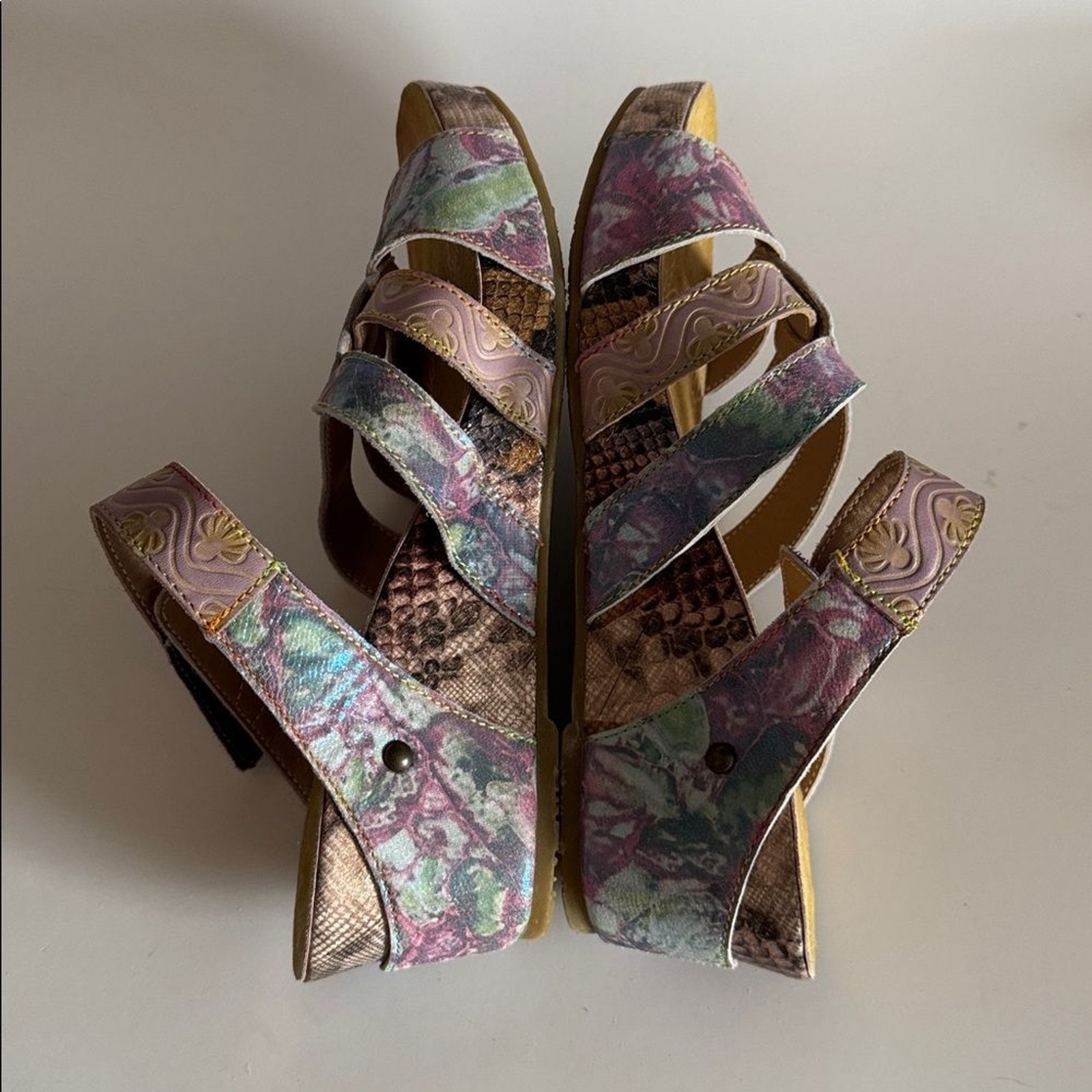 Spring Step L’Artiste Pinriyo Floral Purple Pastel Wedge Slide Sandal size 38 EU