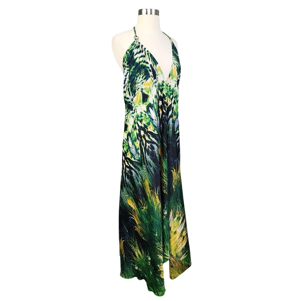 Vestido halter Iris Impressions para mujer mezcla de seda talla grande pavo real boho fluido Foto 4 de 4