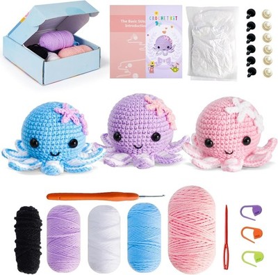 Crochet Kit for Beginners: Make 3 Cute Amigurumi Animals with Easy-to-Follow Vid