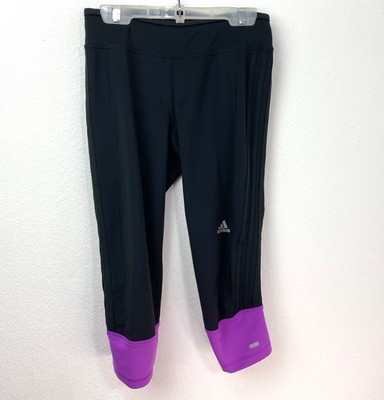 Womens Adidas Black Purple Response Leggings XS Climalite Yoga Joggers Fitness