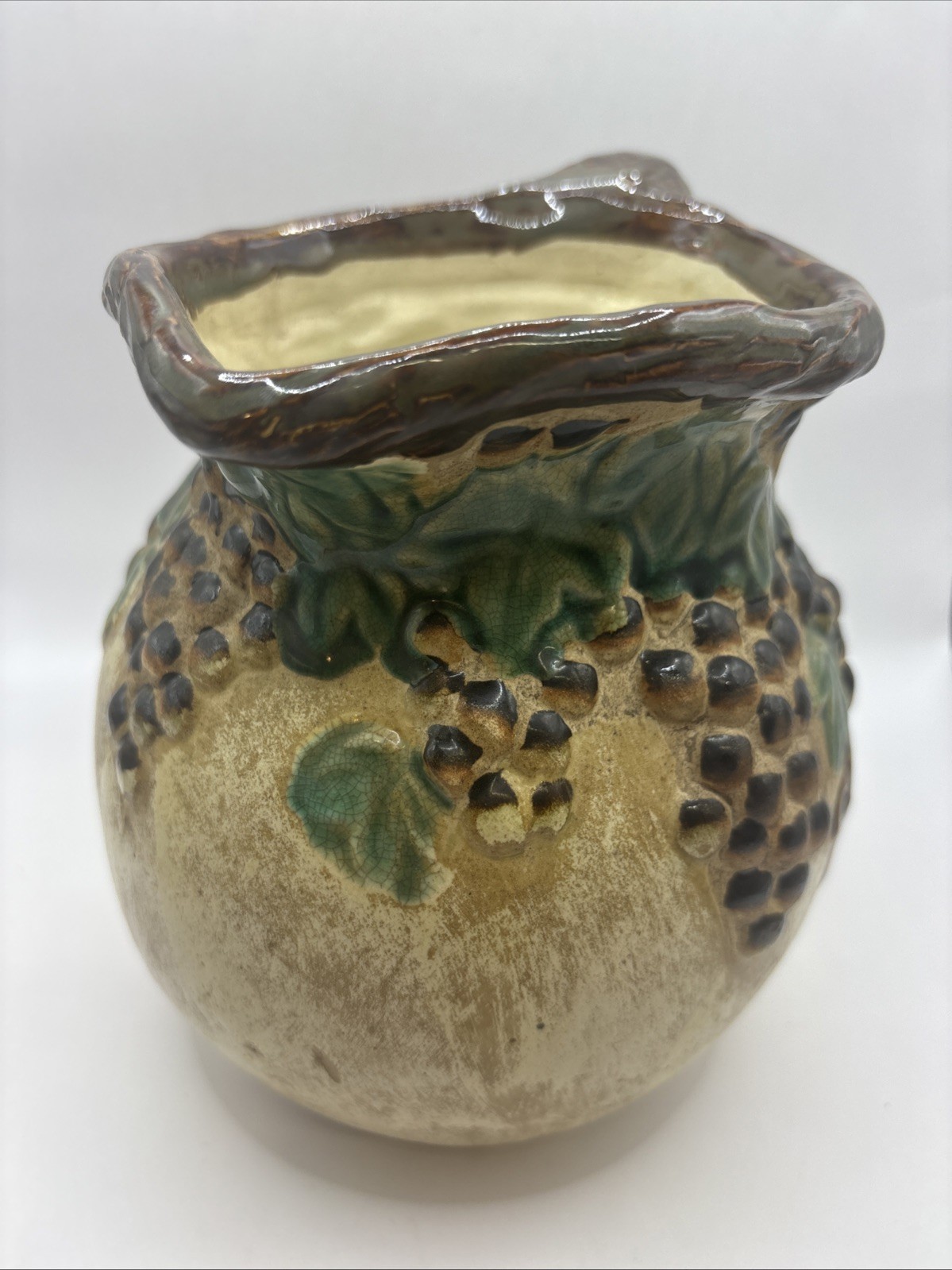 Vintage Italian Majolica Pitcher Ceramic Art Pottery Signed On Bottom