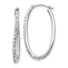 14k White Gold Diamond Fascination Oval Hinged Hoop Earrings L 31mm, W 2mm