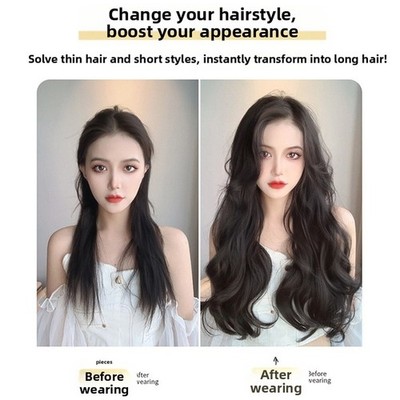 Für Frauen Haarteil 50 cm lang V Typ lockiges Haar Extensions natürliches well