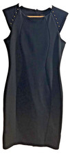 River Island Bodycon Dress Uk12 Black Padded Cap Sleeve Stud Shoulder Detail