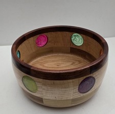 Hand Turned Wood Wooden Bowl W/ Acrylic inserts Maple Oak Ash Mahoghany 9.5" dia