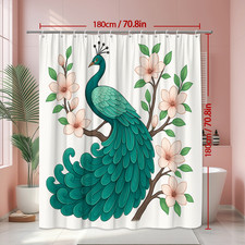 Peacock Floral Shower Curtain - Decorative Bathroom Accent