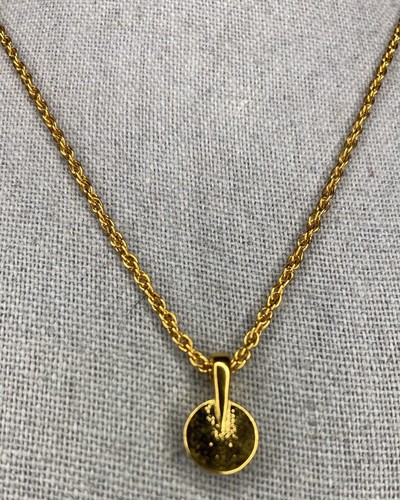 Vintage Nina Ricci Goldtone Metal and Rhinestone Logo Pendant Necklace (16in) - Picture 4 of 5