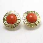 14K SOLID YELLOW GOLD CORAL GREEK KEY EARRINGS $399 #E472 — photo 1