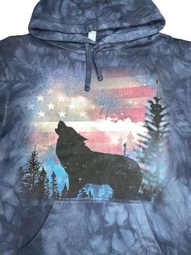 The Mountain Wolf Flag Hoodie Sweatshirt Adult Unisex Size S Navy Tie Dye - Picture 7 of 8