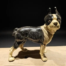 Antique Style Cast Iron Boston Terrier Dog Door Stop Coin Bank