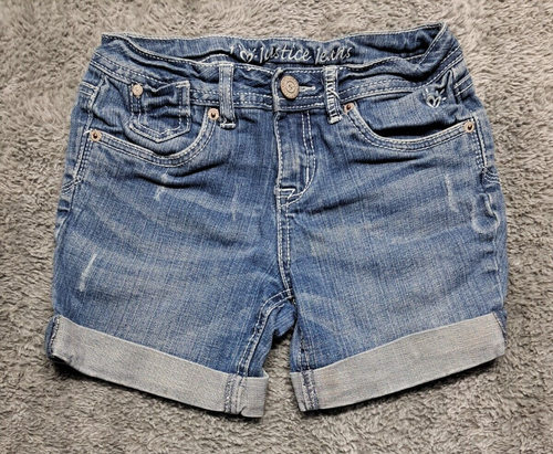 Justice Shorts Girls Sz 10R 10 Regular Blue Jean Stretch Denim Cuffed 4.5" Insea - Picture 2 of 8