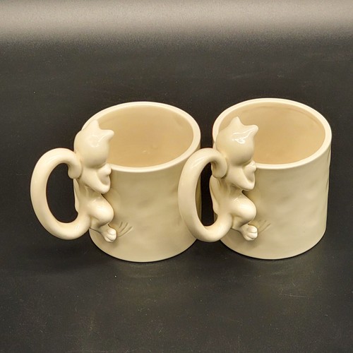 Vtg Set Of 4 Fitz & Floyd Catnap Mug Ceramic Cat and Fish Coffee Tea Cups Beige - Picture 11 of 20