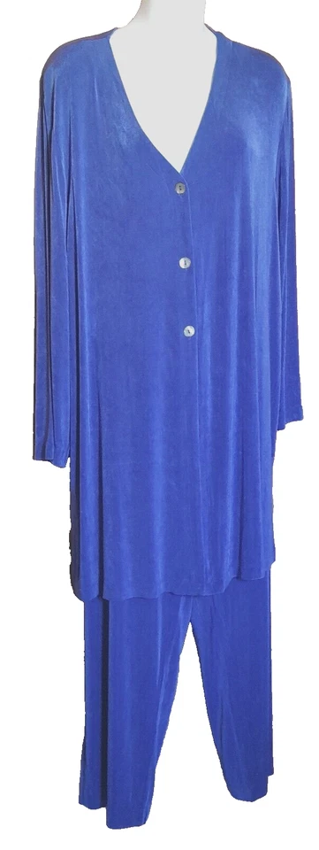 Conjunto de cárdigan y pantalón para mujer Citiknits azul elástico ajustado talla 1X Foto 2 de 4