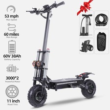 Folding Dual Motor 38AH 60V 6000W Adult Electric Scooter 11" Off Road Tire US vL