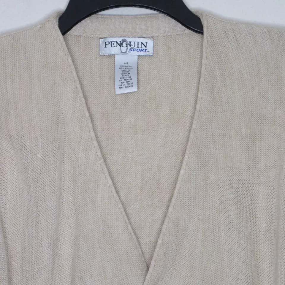 Penguin Sport Vintage Men's V Neck Grandpa Style Button Front Cardigan Tan L B33 - Image 2 of 4