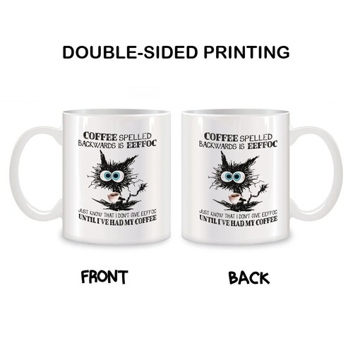 11oz Funny Sarcastic Coffee Spelled Backwards Coffee Mug Tea Cup Cat Lovers Gift - Picture 3 of 5