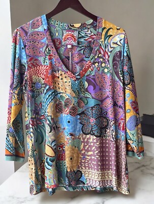 Johnny Was Large Madison Favorite V Neck Swing Tee Purple Special Shirt Top New