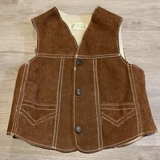 Vintage 80s Kids Genuine Leather Sherpa Lined Vest