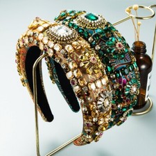 Lady Rhinestone Padded Headband Embroidered Pattern Crystal Hairband Baroque DIY