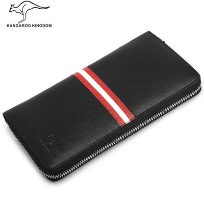 Kangaroo Kingdom Fashion Men Wallet Genuine Leather Long Zipper Clutch Purse