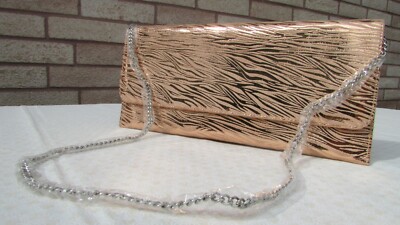 Carlos Falchi Fatto A Mano Rose Gold Zebra Print Chain Slim Shoulder Bag New