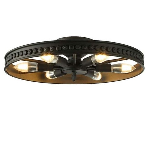 Black 18 in. Industrial Wagon Wheel Flush Mount 6-Ceiling Light HG-LMLZBY-4559