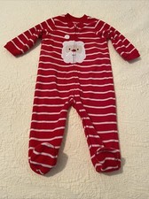 Little Me Baby Christmas Pajama  s/Sleeper Red With White Stripes Santa Head 9M