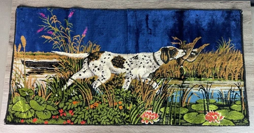 Hunting Dog Rug Tapestry Wall Hanging ~ 39 X 19" Italy P&C Ramallah Trading Vtg