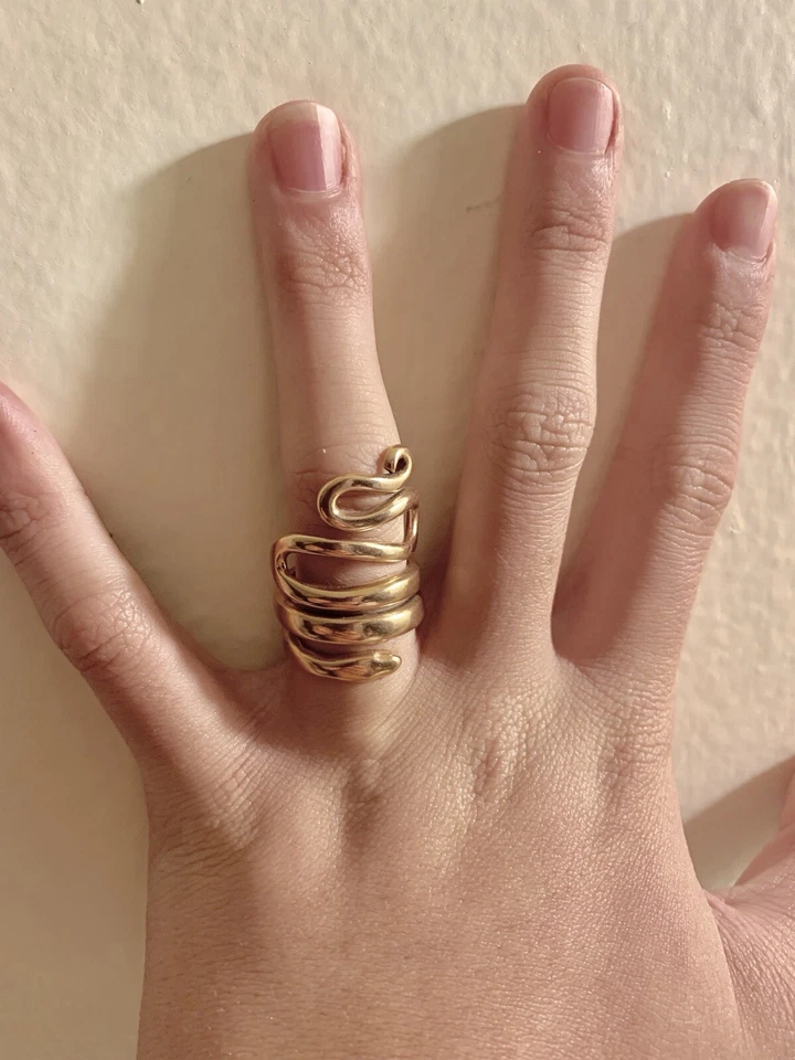 Anillo Serpiente Serpiente Envoltura Larga Latón Bali Oro Rosa Hecho a Mano Talla 7-7.5 01 Foto 2 de 4