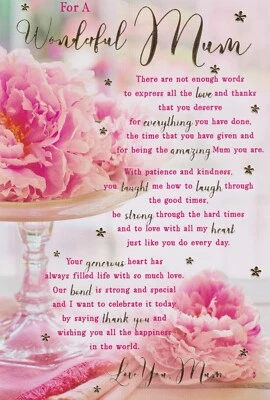 KINGFISHER WONDERFUL MUM BIRTHDAY GREETING CARD 9"X6" TRADITIONAL, NICE VERSE