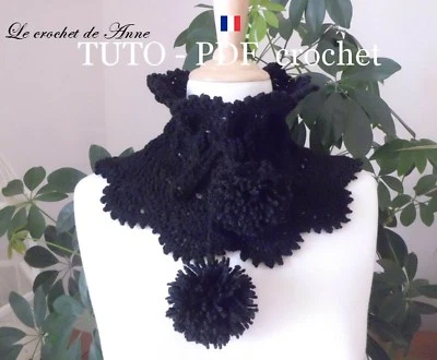 PDF CROCHET -Tour de cou / Snood orné de pompons , Tuto en FRANCAIS - Photo 1/4