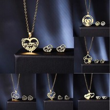 Mother's Day Gift Fashion Jewelry Set Mama Love Heart Necklace Stud Earrings NEW