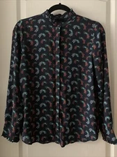 EUC Loft Women Top Buttons shirt Blue Navy Peacock size SP