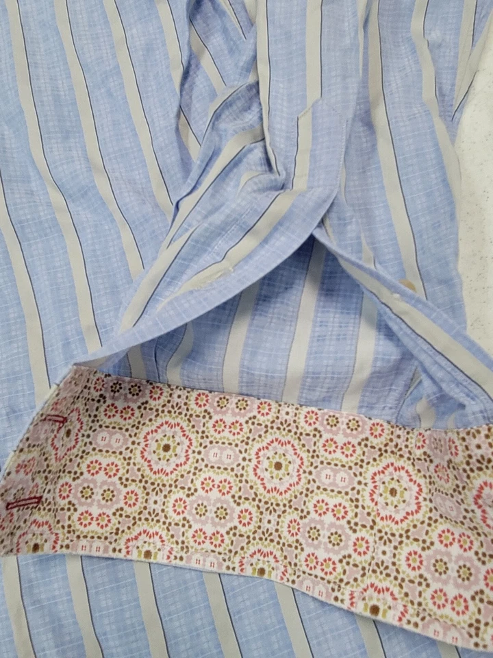 Rufus blue gray navy Stripe dress Shirt MEDIUM made in usa cotton - Image 4 of 4