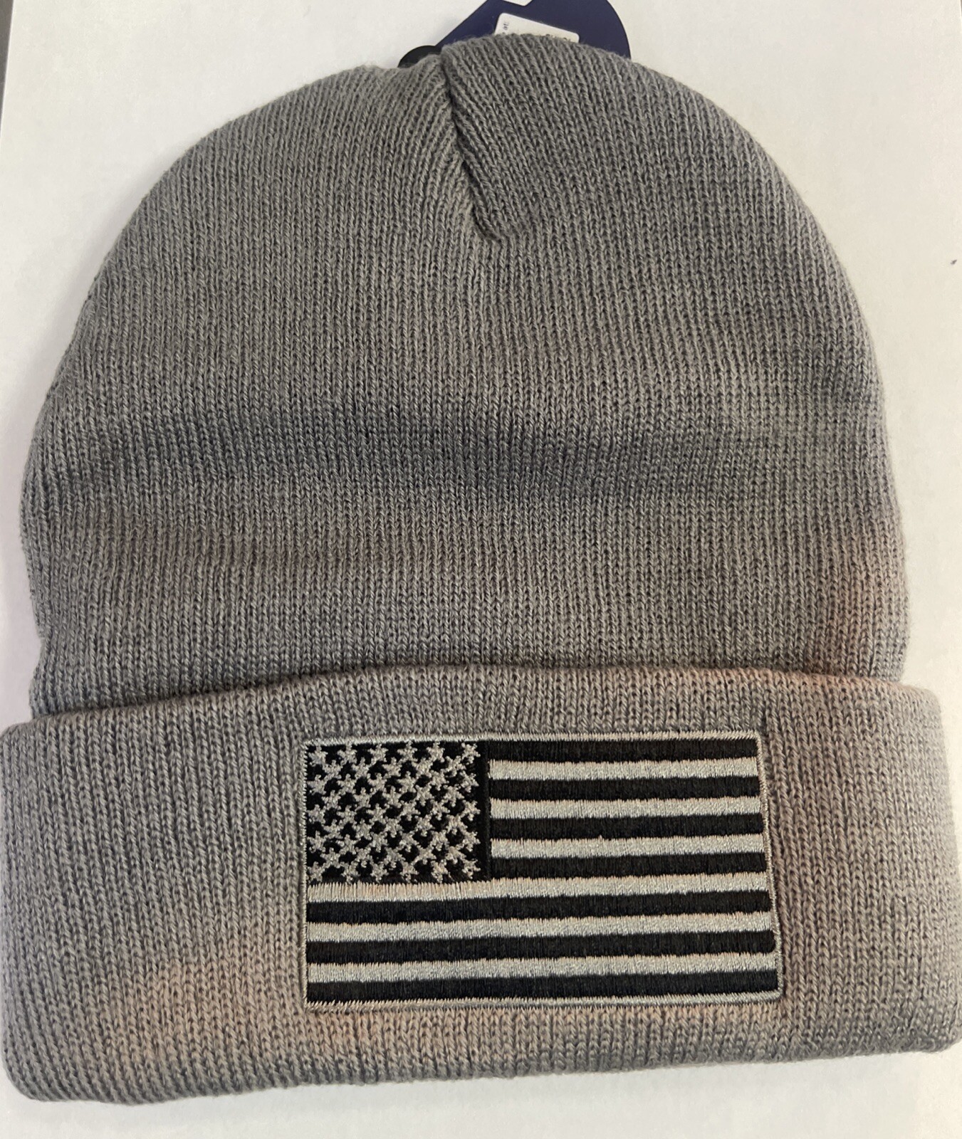 HEATHER Black Navy Blue, USA AMERICAN FLAG PATCH LOGO KNIT CUFFED BEANIE