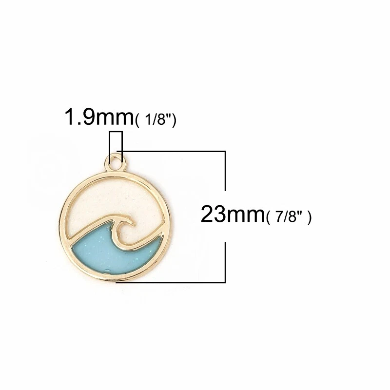 Colgantes Ocean Wave Charms 23 mm chapados en oro esmalte azul C2809 - 2, 5 o 10 piezas Foto 2 de 3