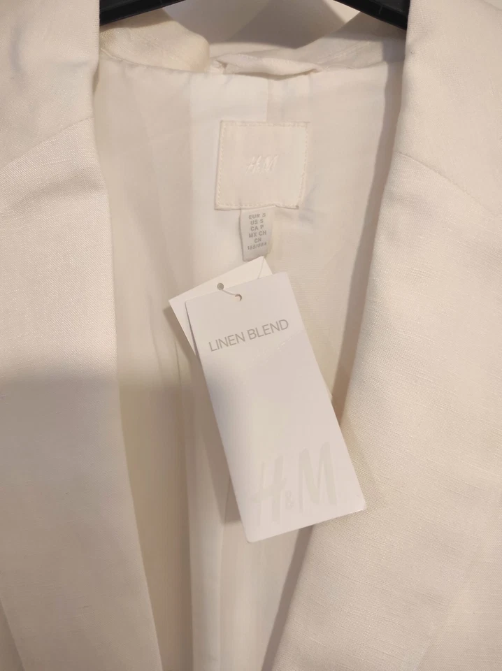 H&M Oyster White Oversized Linen Blend Blazer Jacket Size S - Image 4 of 4