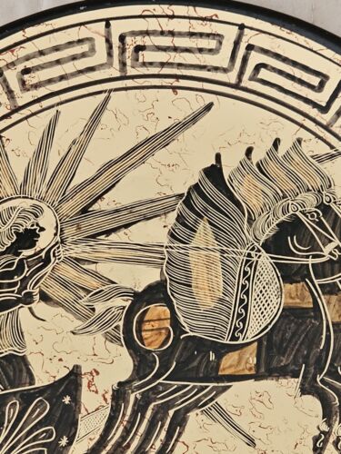Piatto Helios dio greco ceramica mitologia copia classica firmato vintage fatto a mano - Foto 3 di 8