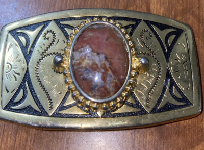 Agate Cabochon Cab Gem Gold Color Belt Buckle Western Look  display picture 2