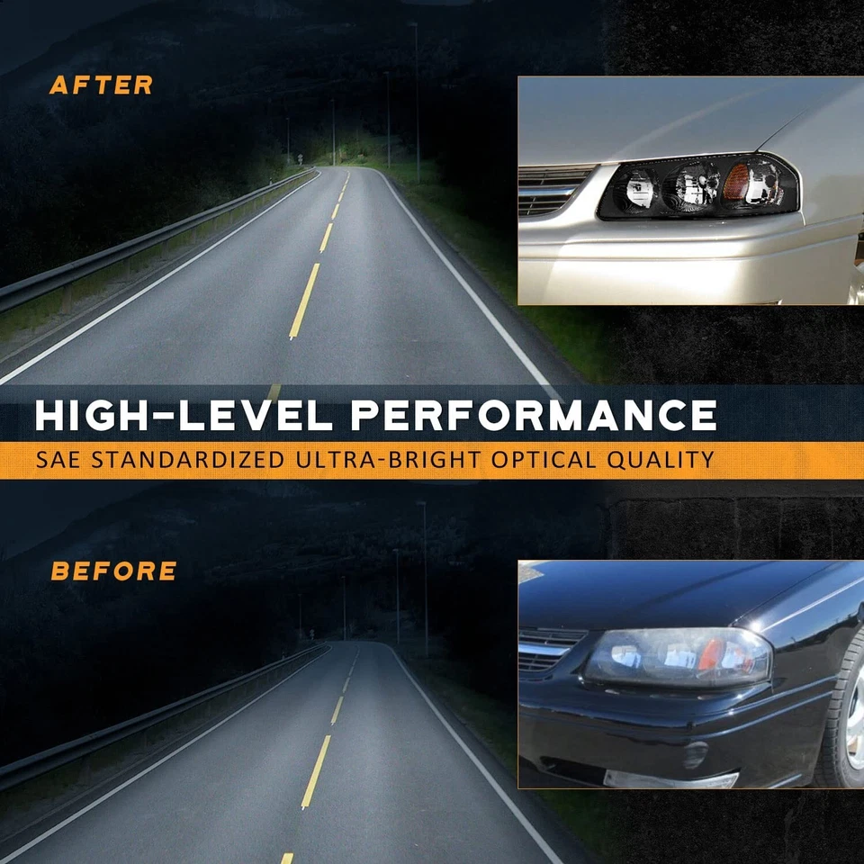 WEELMOTO Pair Headlights For 2000-2005 Chevy Impala Black Headlamps Assembly Foto 3 de 4