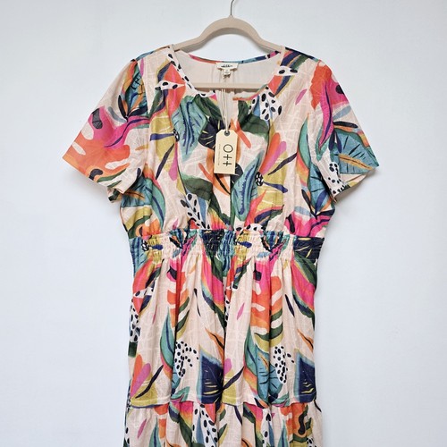 OTT Size 2X Maxi Dress Bright Floral Tiered Lined Short Sleeve Long V-Neck NWT - Picture 2 of 14