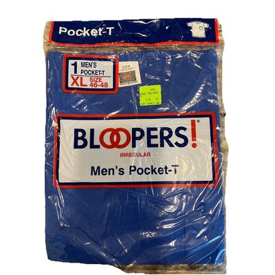 Vintage 1988 Blue Bloopers Pocket T Shirt Size XL Made In  USA Irregular